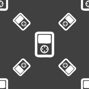 Tetris, video game console icon sign. Seamless pattern on a gray background.  Stock Illustration