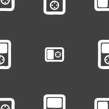 Tetris, video game console icon sign. Seamless pattern on a gray background.  Stock Illustration