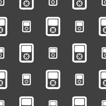 Tetris, video game console icon sign. Seamless pattern on a gray background.  Stock Illustration