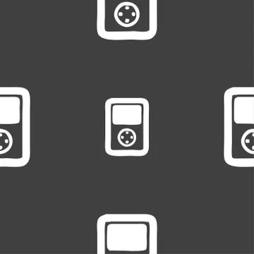 Tetris, video game console icon sign. Seamless pattern on a gray background. Stock Illustration