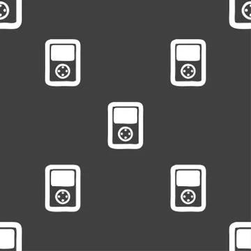 Tetris, video game console icon sign. Seamless pattern on a gray background. Stock Illustration