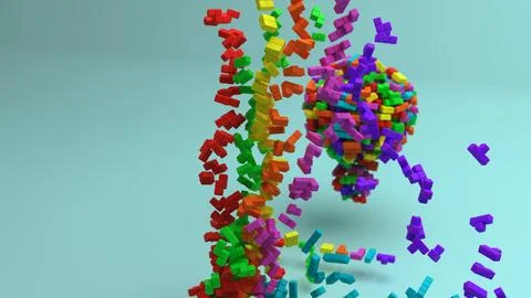Tetromino blocks falling in columns with a cluster of blocks in the backgro.. Illustrazione stock
