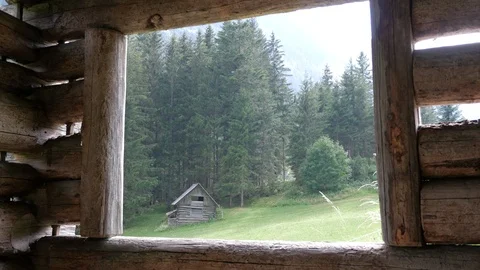 The Tettermoor view through a mountain hut window Stock Footage 116130613