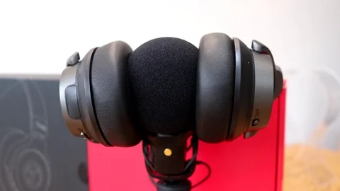 Teufel Headphones on Microphone Stock Footage