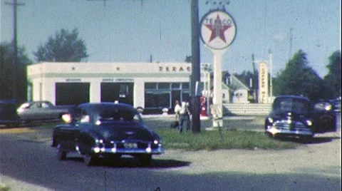 Texaco Gas Station Auto Service 1930s FILLING UP Car Vintage Film Home Movie 169 Stock Footage