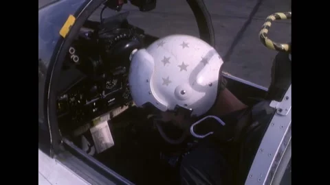 TEXAS - 1968 - A NAVCAD pilot in the cockpit of a Grumman F9F Panther. A captain Stock Footage 312794364