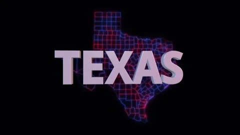 Texas 3d name over red blue county map seamless loop Stock Footage 343867042
