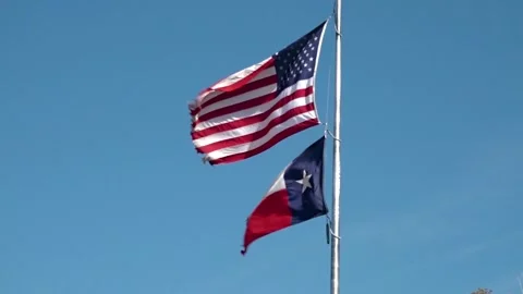 Texas &amp; American Flag (CU) Stock Footage 249646619