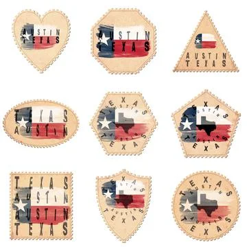 Texas Austin Postage Stamps Stock Illustration