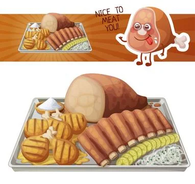 Texas BBQ medley icon. Vector illustration of barbecue meat on tin tray with Illustrazione stock