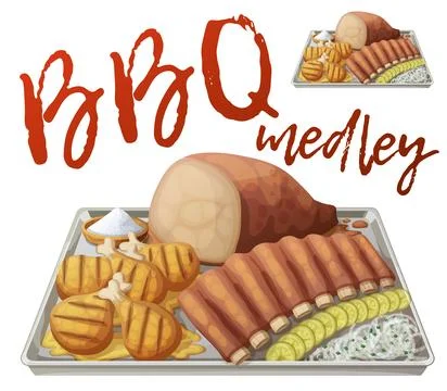 Texas BBQ medley icon. Vector illustration barbecue meat on tin tray with white Illustrazione stock