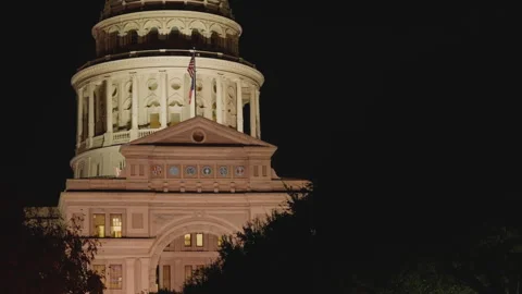 Texas Capital Building with Flags at Night Stock-Footage 299626702