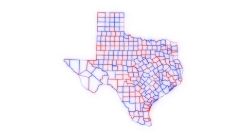 Texas county map red blue election outline white background seamless loop Stock Footage 343868112