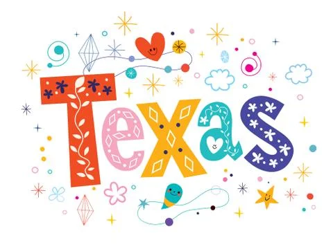 Texas decorative type lettering text design Stock Illustration