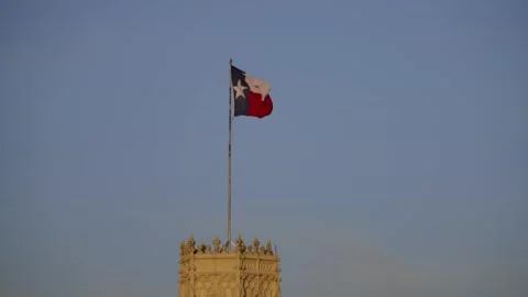Texas Flag on Alamo Riverwalk River Walk Downtown San Antonio Video stock 240428028