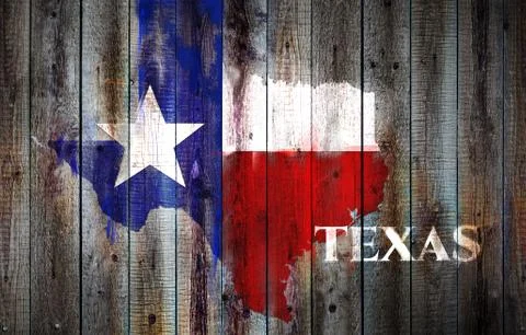 Texas flag and map on old wood plank background Stock Photos