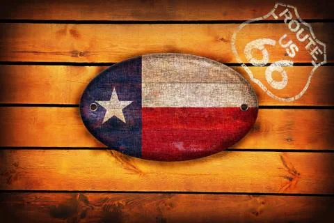 Texas flag and shield of Route 66. Stock Illustration