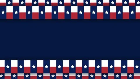 Texas Flag Border Background with Lone Star Pattern and Dark Blue Copy Space. Stock Illustration