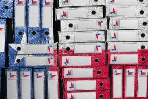 Texas Flag Colors Folder Stack, Bureaucracy and Government Administration Foto stock