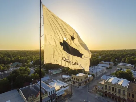 Texas Flag COME AND TAKE IT Gun Rights America Aerial Shot Vidéo 77628397