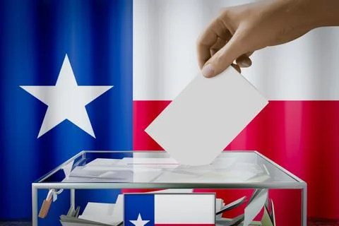Texas flag, hand dropping ballot card into a box - voting, election concept Illustration