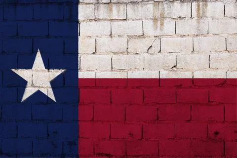 Texas Flag Painted on Brick Wall: Blue Field with White Star and Red-White Strip Stock Photos