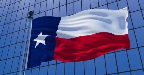 Texas  flag on skyscraper building background. 3d illustration Ilustración de archivo