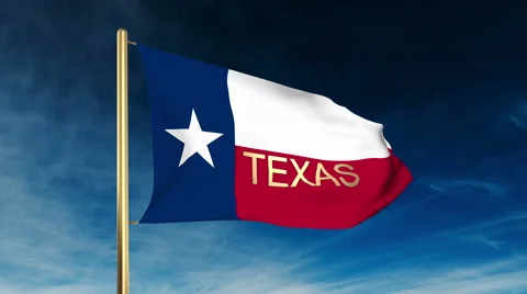 Texas flag slider style with title. Waving in the wind with cloud background Video stock 48204496
