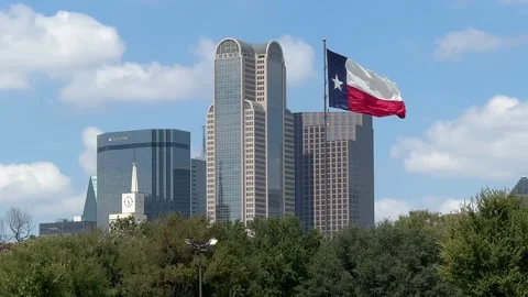 Texas Flags Blowing in Dallas Stock Footage 285357079