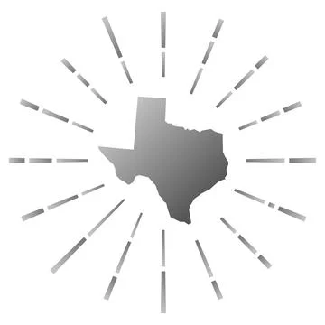 Texas gradiented sunburst. Map of the us state with colorful star rays. Tex.. Stock Illustration