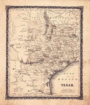 Texas - Historical Map from 1859 Stock Photos