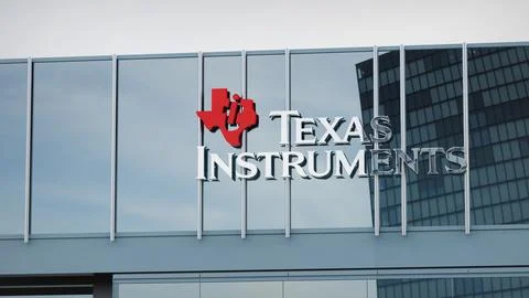 Texas Instruments Stock data presented on the logo of the office facade Stock Photos