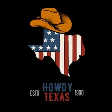 Texas Map with Cowboy hat and Howdy Text Stock Illustration