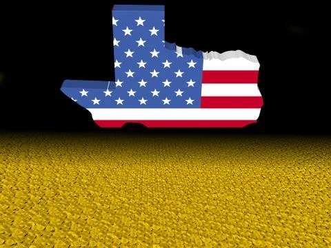 Texas map flag with dollar coins foreground illustration Stock Illustration