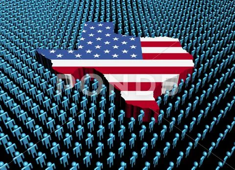 Texas map flag surrounded by many abstract people illustration Stock Illustration
