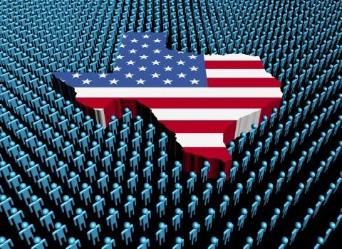 Texas map flag surrounded by many abstract people illustration Stock Illustration