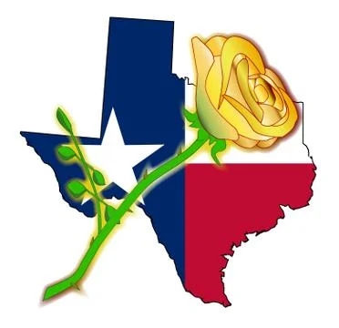 Texas Map Flag With Yellow Rose Stock Illustration