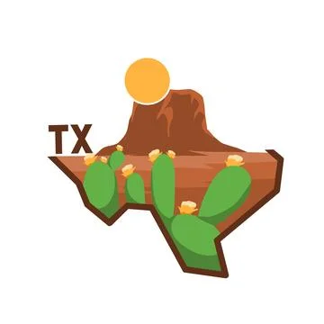 Texas Map Frame with Cactus and Desert Stock Illustration