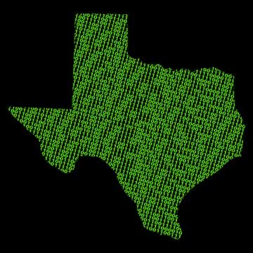 Texas map with green binary code illustration Stock Illustration