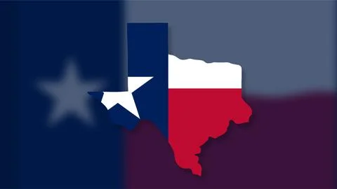 Texas Map Silhouette with Lone Star Flag Colors and Star Graphic Design. Stock Illustration