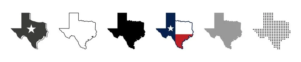 Texas map vector icon set. Silhouette, states, regions, outline, flag, flat.. Stockillustratie