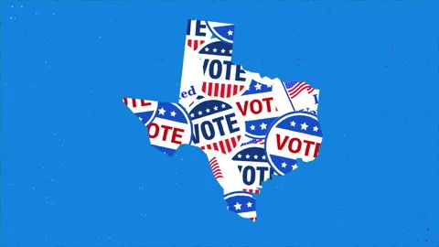 Texas Map with Vote Pattern on Blue Background Vídeos de archivo 347177119