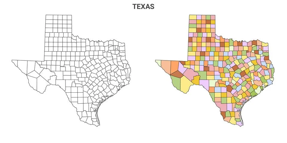 Texas outline and solid map set - illustration version Stock Illustration