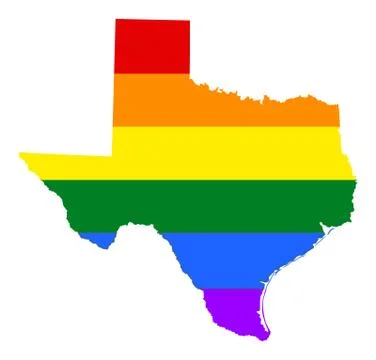 Texas pride gay map vector with rainbow flag. USA LGBT Stock Illustration