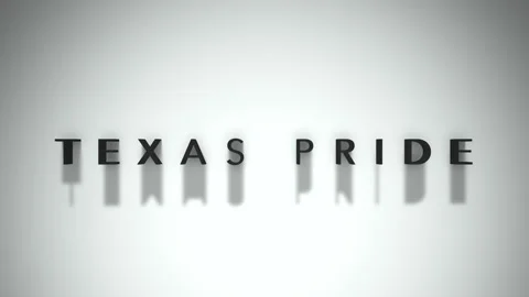 Texas pride opening title matte black words overlaid a white base layer Stock Footage 301837675
