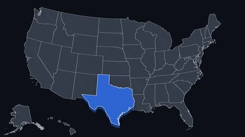 Texas Raised in 3D on US Election Map Red and Blue Highlight, Black Background Stock Illustration