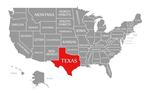 Texas red highlighted in map of the United States of America Stock Illustration