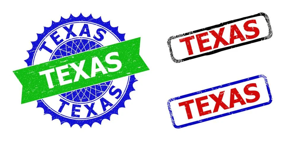 TEXAS Rosette and Rectangle Bicolor Badges with Unclean Surfaces Illustrazione stock