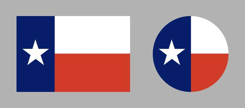 Texas round, rectangular flag. Set of Flag of Texas circular, rectangle symbols Stock Illustration