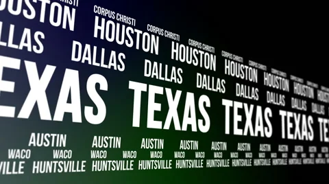 Texas State and Major Cities Scrolling Banner Stock Footage 43184033